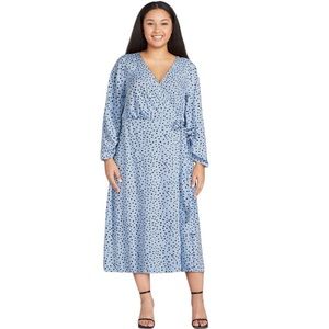Beach Lunch Lounge Spotted Long Sleeve Midi Wrap Dress